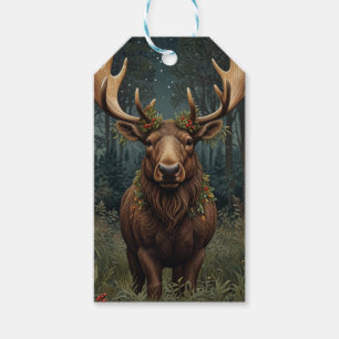 Rustik jul älg hjort boho skogsscen presentetikett