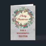 Rustik jul-andetag Sister God jul Kort<br><div class="desc">God jul för systerkort med rustik vattenfärg,  jultomta,  vintage mönster och tankfull vers.</div>