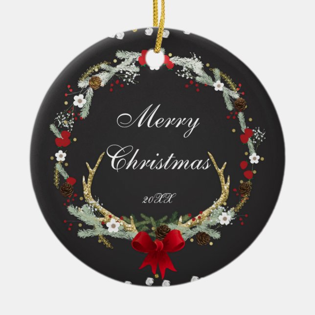 Rustik jul Antler WAN Helgdag Anpassningsbar Julgransprydnad Keramik (Framsidan)