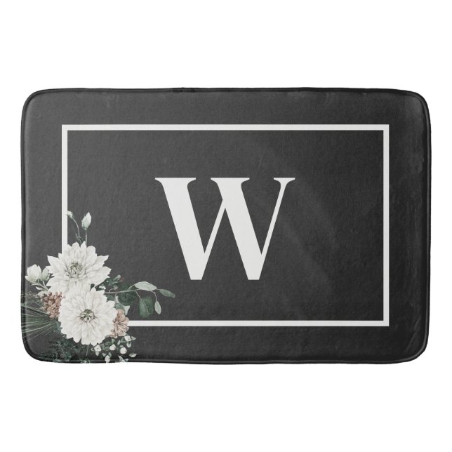Rustik jul Black & White Monogram Gräs Badrumsmatta (Framsidan)