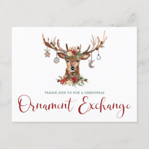 Rustik jul-Blommigt Antlers Ornament Exchange Helg Vykort