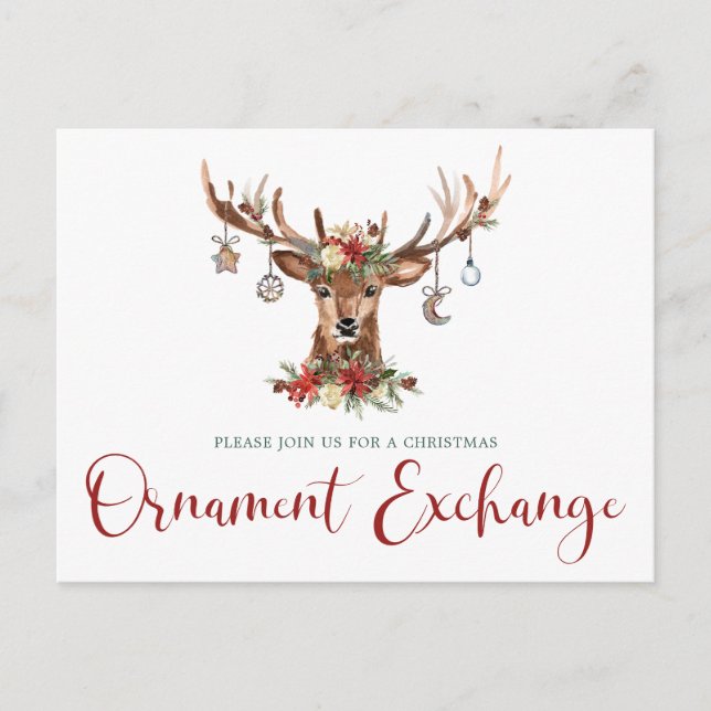 Rustik jul-Blommigt Antlers Ornament Exchange Helg Vykort (Framsida)