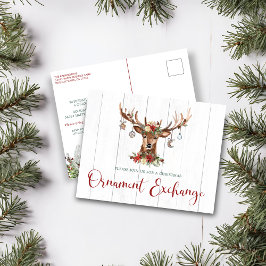 Rustik jul-Blommigt Antlers Ornament Exchange Helg Vykort