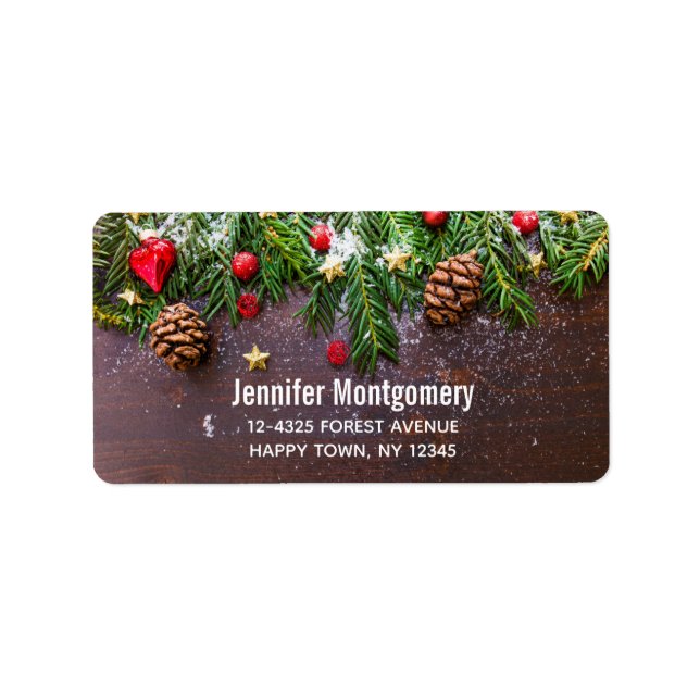 Rustik jul Bord med Gräs och Snö Adressetikett (Framsidan)
