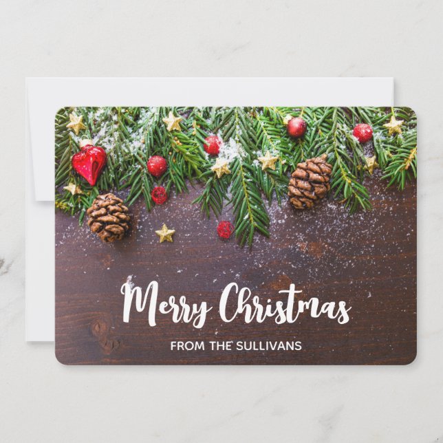 Rustik jul Bord med Gräs och Snö Julkort (Framsida)