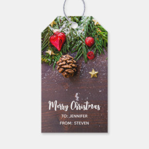 Rustik jul Bord med Gräs och Snö Presentetikett