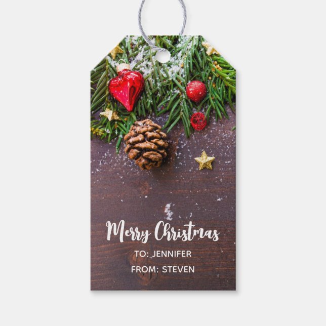 Rustik jul Bord med Gräs och Snö Presentetikett (Framsidan)