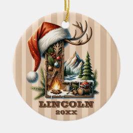 Rustik jul Brev L med Mysigt vinterscen Julgransprydnad Keramik