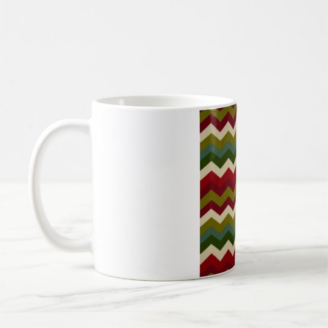 Rustik jul-chevron – röd grön och krämig sicksack kaffemugg (Vänster)