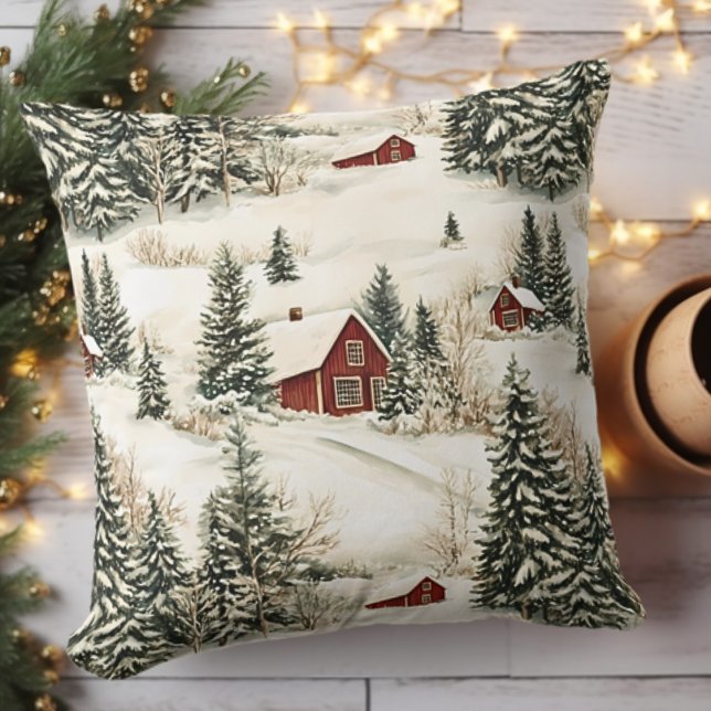 Rustik jul i vinterskog kudde (Rustic Winter Woodland Christmas Throw Pillow - Seasonal Decor)