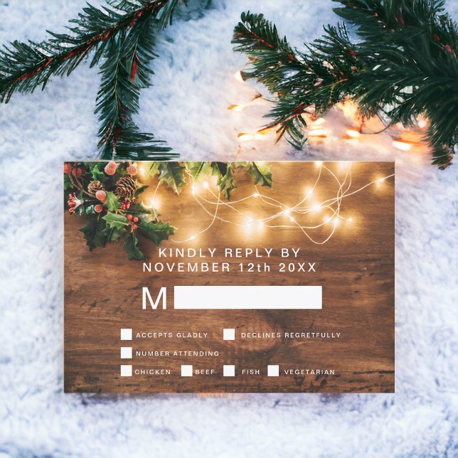Rustik jul, land mistletoe osa bröllop kort (Rustic Christmas country mistletoe rsvp wedding)