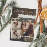 Rustik jul Ljus 3 Photo Collage Helgdag<br><div class="desc">En Rustic jul Ljus 3 Photo Collage Helgdag Magnetic Card med träbakgrund och namn. Klicka på knappen Anpassa för att anpassa den här designen med dina foton och detaljer.</div>