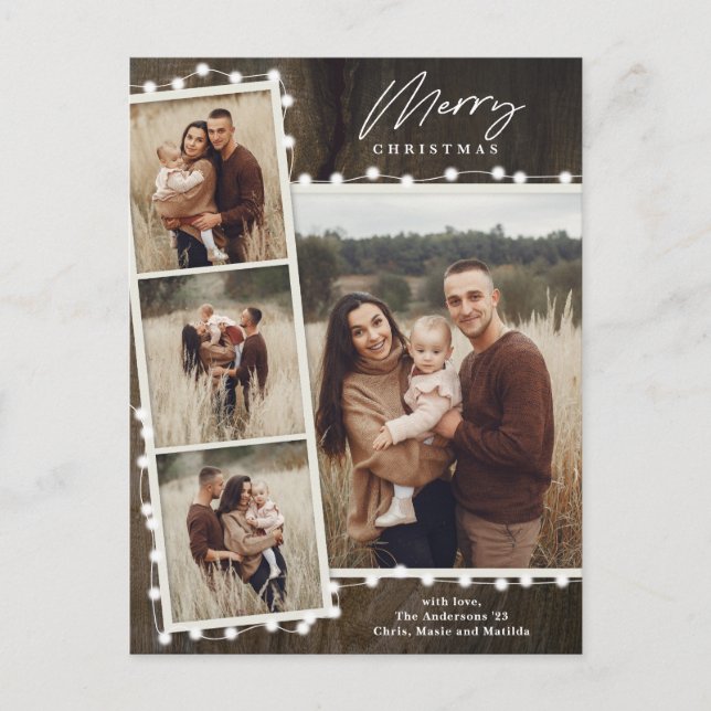 Rustik jul Ljus 4 Photo Collage Helg Vykort (Framsida)