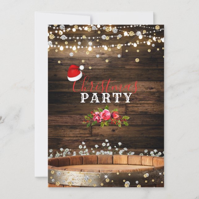 Rustik jul med träfat och lampor samt baby´s breat inbjudningar (Framsida)