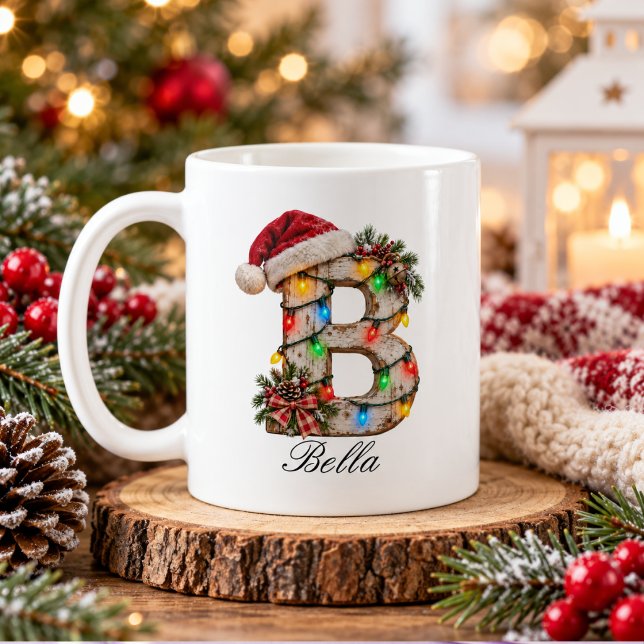 Rustik Jul Monogram Bokstav B Kaffemugg (Rustic Festive Christmas Monogram Letter B Coffee Mug
)