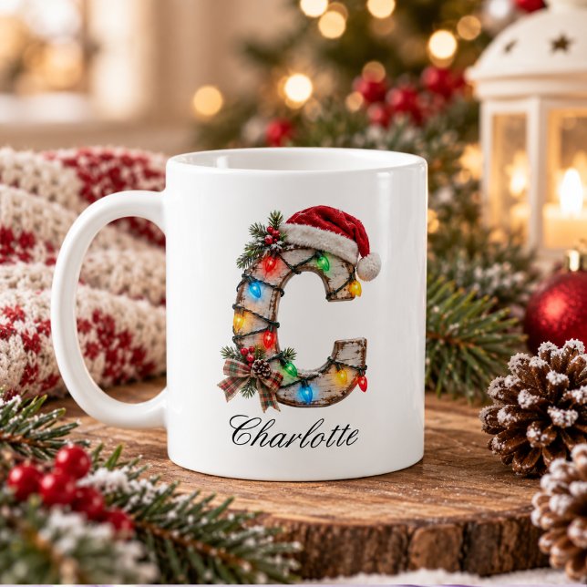 Rustik Jul Monogram Bokstav C Kaffemugg (Rustic Festive Christmas Monogram Letter C Coffee Mug
)