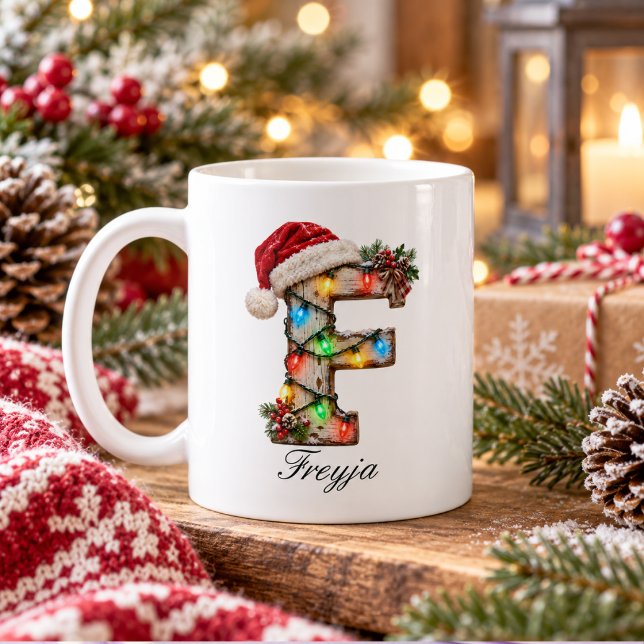 Rustik Jul Monogram Bokstav F Kaffemugg (Rustic Festive Christmas Monogram Letter F Coffee Mug
)