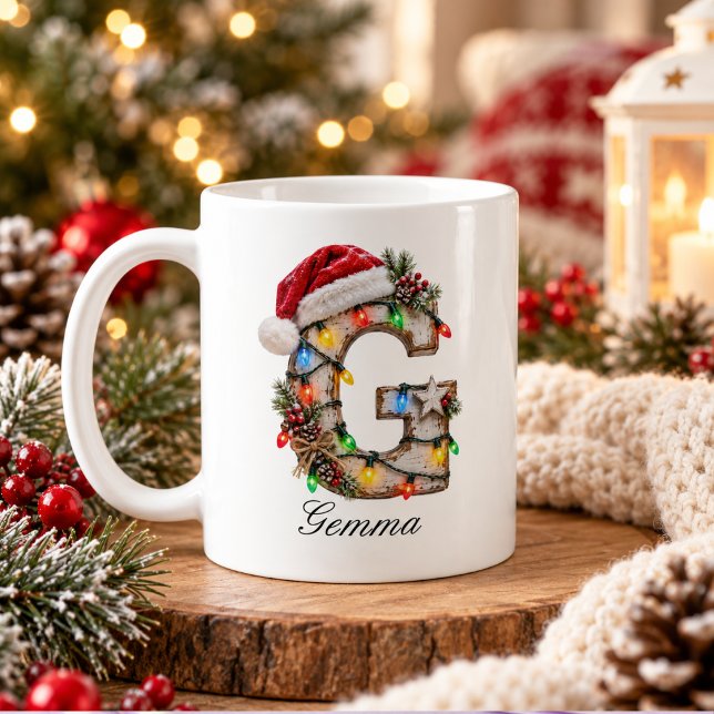 Rustik Jul Monogram Bokstav G Kaffemugg (Rustic Festive Christmas Monogram Letter G Coffee Mug
)
