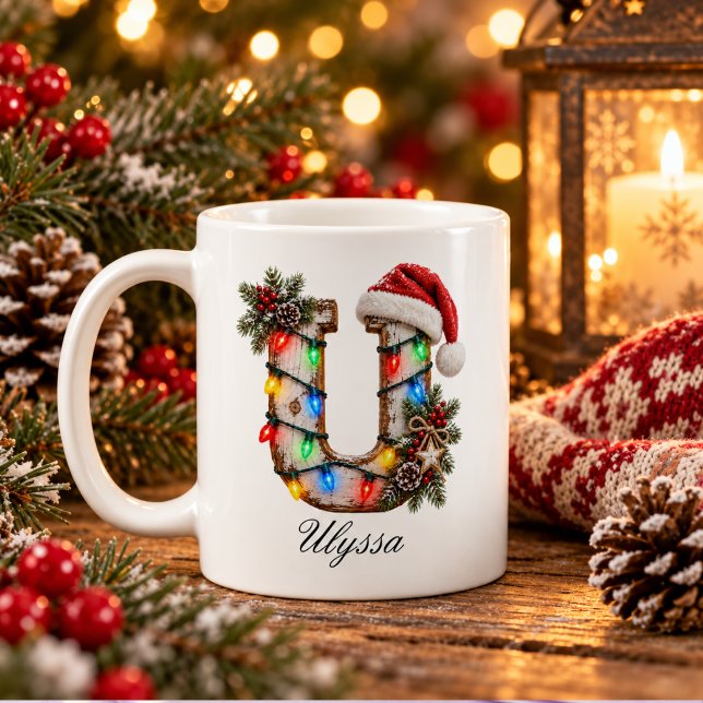 Rustik Jul Monogram Bokstav U Kaffemugg (Rustic Festive Christmas Monogram Letter U Coffee Mug
)