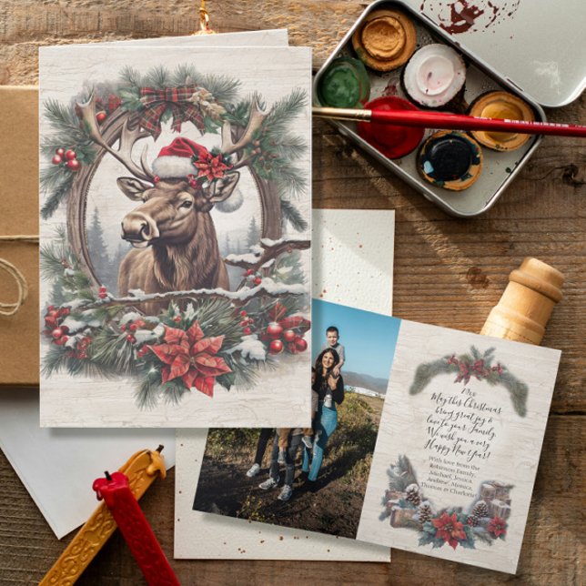 Rustik jul Moose Gräs-kransfamiljens foto Tack Kort (Skapare uppladdad)