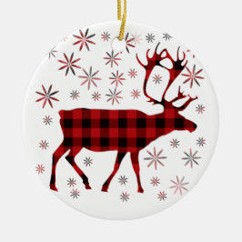 Rustik jul Moose hjort elk Red plaid Julgransprydnad Keramik