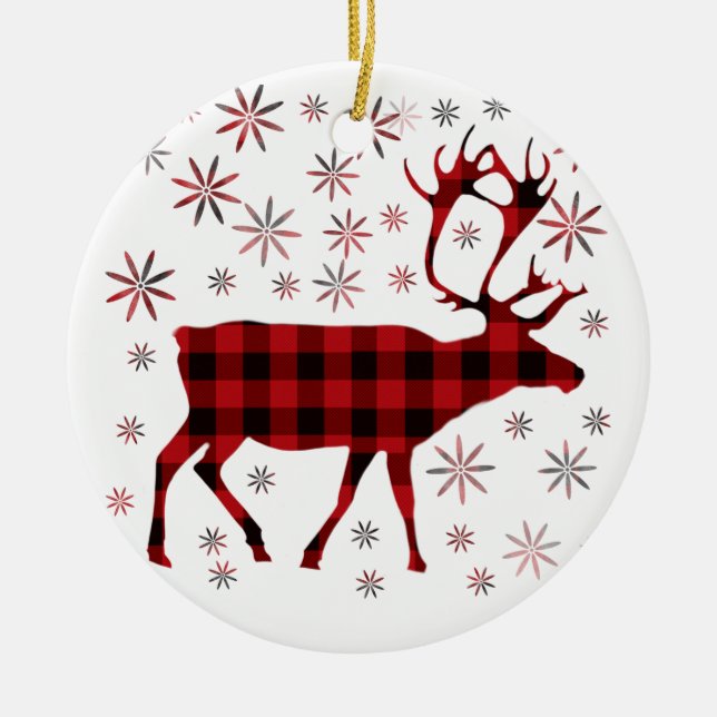Rustik jul Moose hjort elk Red plaid Julgransprydnad Keramik (Framsidan)