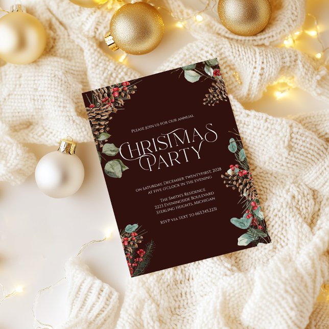 Rustik jul Party Inbjudan | Burgundy Helgdag (Skapare uppladdad)