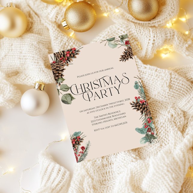 Rustik jul Party Inbjudan | Tan Helgdag Theme (Skapare uppladdad)