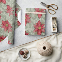 Rustik jul Poinsettias Wrapping Papper Presentpapper