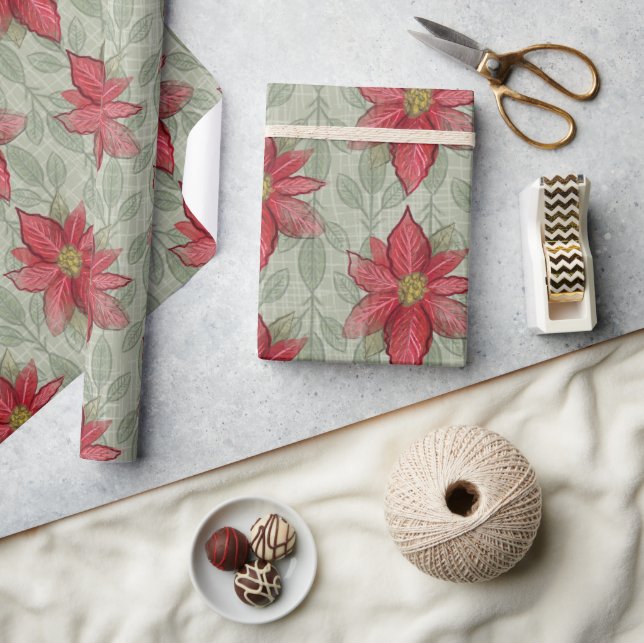 Rustik jul Poinsettias Wrapping Papper Presentpapper (Hantverk)