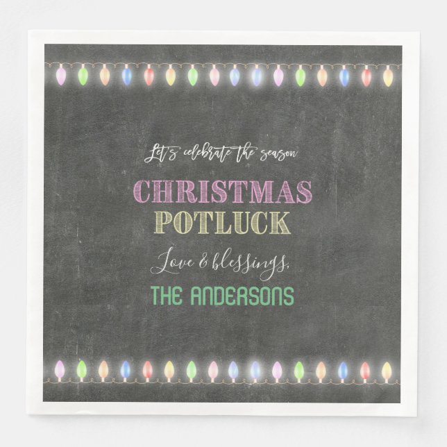 Rustik jul Potluck Chalkboard String Ljus Pappersservett (Framsida)