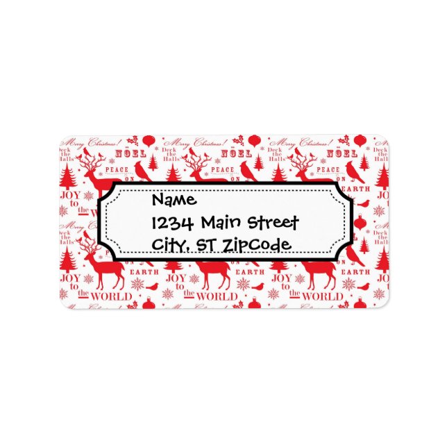 Rustik jul Reindeer Träd Birds Helgdag Adressetikett (Framsidan)