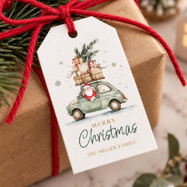 Rustik Jul Santa Bil Vattenfärg Presentetikett