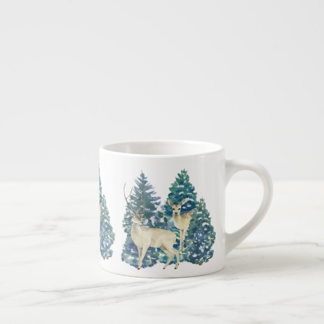 Rustik jul snöig skog hjort dekoration för hemmet espressomugg (Höger)