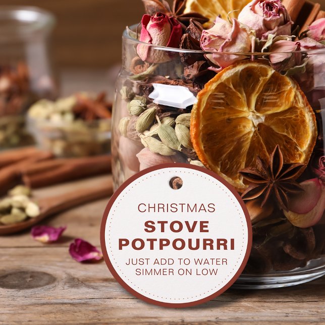 Rustik jul spis krukdoft gåvor etiketter (Rustic Christmas Stove Potpourri Favor Tags)