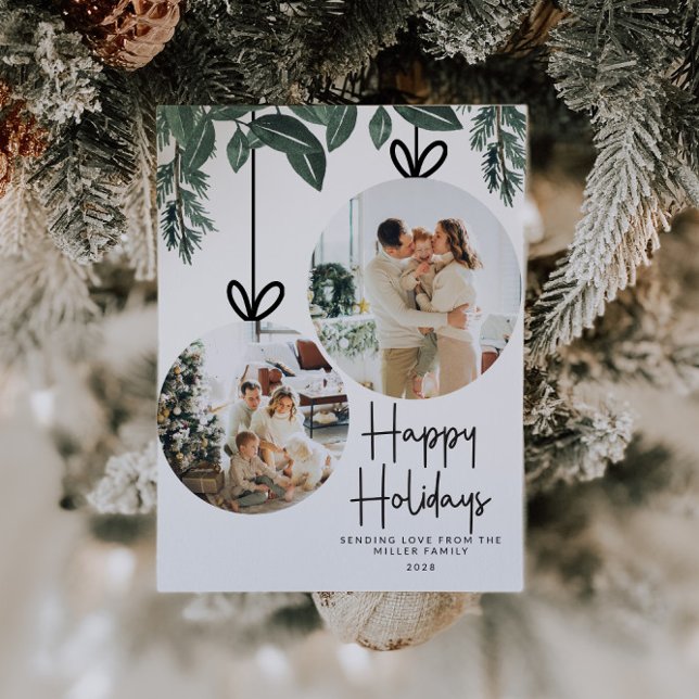 Rustik jul - vattenfärg Greenery Photo Helg Vykort (Family Photo Christmas Postcard)