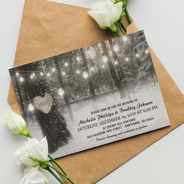 Rustik jul Winter Woodland Bröllop Inbjudningar (Skapare uppladdad)