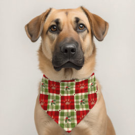 Rustik julbandana för hund – Röd, grön och kräm