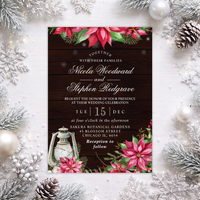 Rustik julbröllop med julstjärna inbjudningar (Skapare uppladdad)