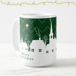 Rustik julby Grön Chevronstickad Kaffemugg