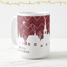 Rustik julby i rosa, stickad i chevronmönster kaffemugg