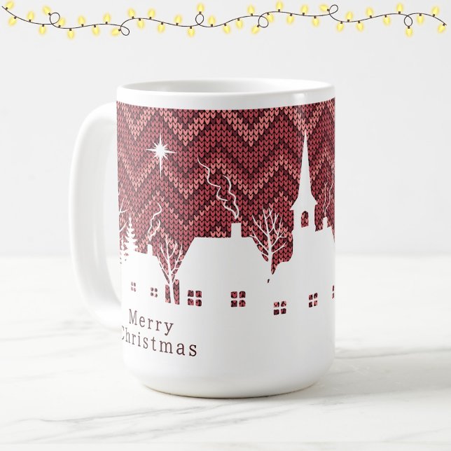 Rustik julby i rosa, stickad i chevronmönster  kaffemugg (Skapare uppladdad)