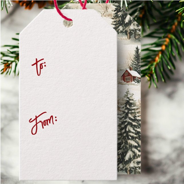 Rustik julby i vinterskog presentetikett (Rustic Woodland Snow Village "To and From" Christmas Gift Tags)