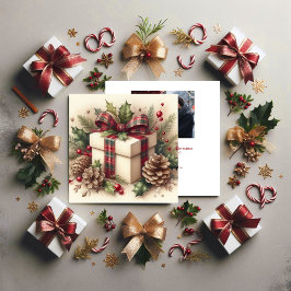 Rustik julcoquette Play Bow Holly Pinecone Julkort