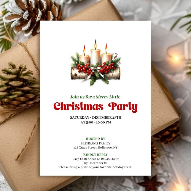 Rustik juldekoration Julbär kort (Cozy Pine Wreath Christmas Candles Party Card)