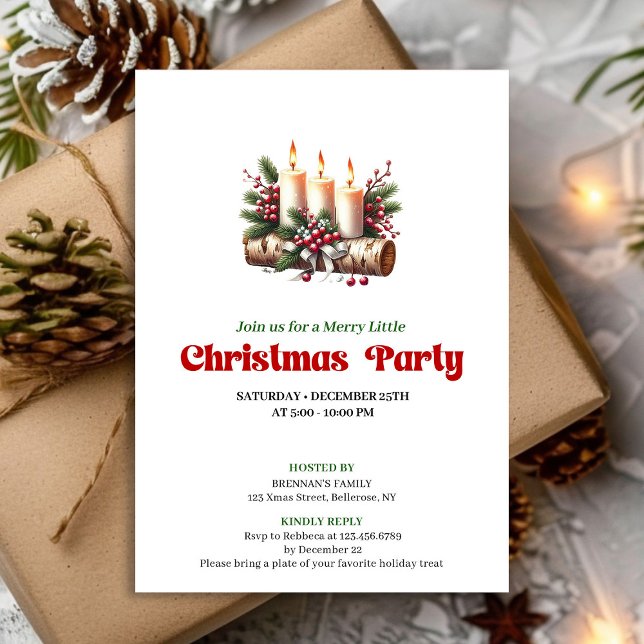 Rustik juldekoration Ljusstakar Inbjudan (Rustic Christmas Decoration Candles Invitation)