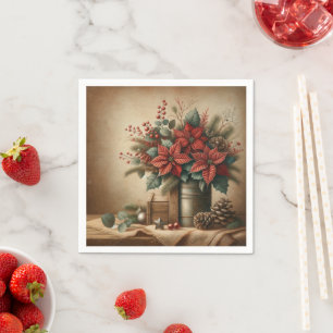 Rustik Juldekoration med Poinsettia Découpage Pappersservett
