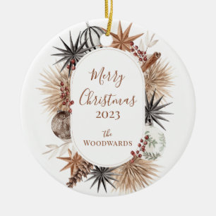 Rustik juldesign med familjen Namn Julgransprydnad Keramik
