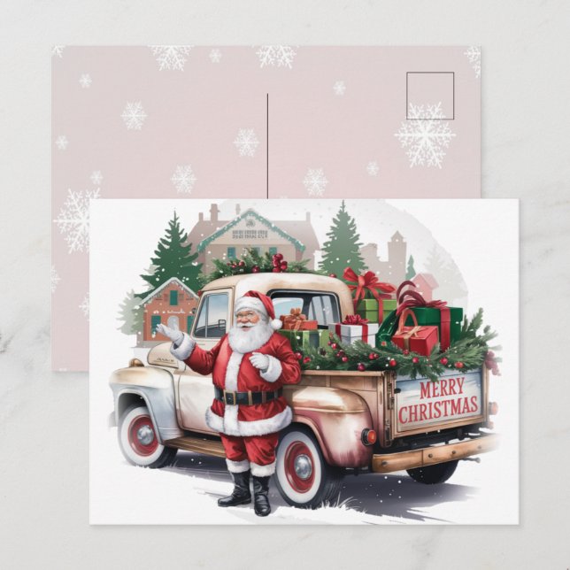 Rustik Julenisse God Jul Helg Vykort (Fram/baksida)