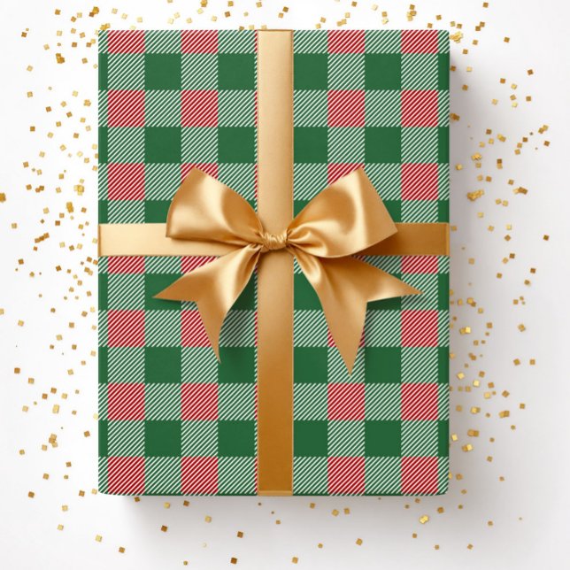 Rustik Julens Grönt Plade Mönster Presentpapper (Rustic Christmas Green Plaid Pattern Wrapping Paper)